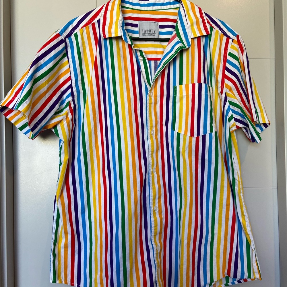 Large Rainbow Striped Button Up